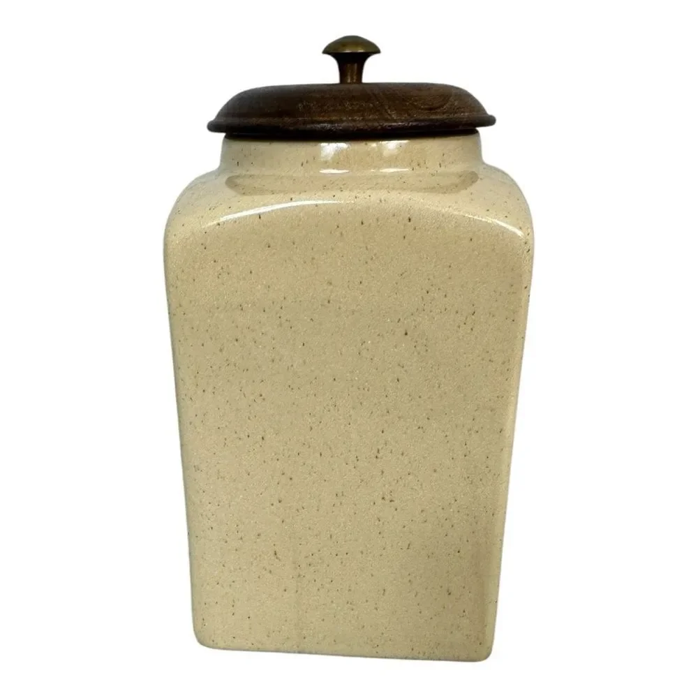 Pier 1 Imports India Rustic Beige Speckled Ceramic Canister